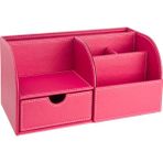 Masaüstü Organizer,kalemlik,kumandalık,küp Bloknotluk,tabletlik,kitaplık,6 Gözlü,çekmeceli,fuşya - 24,5X13X12 cm.