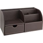 Masaüstü Organizer,kalemlik,kumandalık,küp Bloknotluk,tabletlik,kitaplık,6 Gözlü,çekmeceli,kahve - Kahverengi - 24,5X13X12 cm.