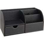 Masaüstü Organizer,Kalemlik,Kumandalık,Küp Bloknotluk,Tabletlik,Kitaplık,6 Gözlü,Çekmeceli,Siyah - 0 - Siyah - 24,5X13X12 cm.