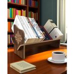 Masaüstü Portatif İşlemeli Desenli Kitaplık 45 cm x 14,5 cm x 21 cm (Hareli Ceviz - Dantel, 21x14,5x45)