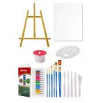 Masaüstü Şövale Akrilik Boya Seti 9 Ml 12'Li Tuval Seti 35X50 Plastik Spatula Seti