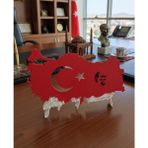 Masem Group Atatürk Silüetli Türkiye Haritası Dekor – Ay Yıldızlı Masaüstü Ofis Süsü - Kırmızı - Beyaz