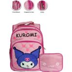 Masho Trend 3 Gözlü Tüylü Kuromi Ilkokul Çantası + Beslenme - Kuromi Ilkokul Kız Çantası - Sırt Çantası - Pembe - 37 x 27 x12 cm