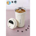 Masho Trend 510ML Termos, Dokunmatik Derece Göstergeli Bardak Termos, Vakumlu Termos, Mug Termos, Çelik Termos - 510 ml - Krem