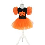 Masho Trend Bal Kabağı Balon Kollu Cadı Kostümü - Badi Etek Kostüm - Cadılar Bayramı Kostüm Halloween Cosplay - 9 - 11 Yaş - Renkli