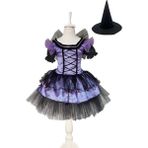 Masho Trend Balon Kol Cadı Kostümü + Cadı Şapkası - Balo Kostümü - Cadılar Bayramı Kostüm Halloween Cosplay - 7 - 9 Yaş - Renkli