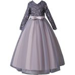 Masho Trend Gri Zara Payetli Çocuk Abiye - Kız Çocuk Elbise - Kız Çocuk Balo Elbise - Noel Elbise - 9 - 11 Yaş