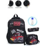 Masho Trend Monster Truck Okul Çantası + Beslenme + Kalemlik + Suluk Arabalı Çanta Ilkokul Çantası Sırt Çanta - Sırt Çantası - Çok Renkli - 40 x 28 x 18 cm