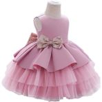 Masho Trend Pudra Pembe Kat Kat Tüllü Kurdelalı Elbise - Kat Kat Tül Elbise - Mini Elbise - Çocuk Abiye - 12 Yaş - Renkli