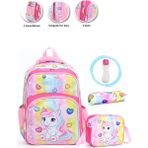 Masho Trend Soft Unicorn Okul Çantası + Beslenme + Kalemlik + Suluk Kız Sırt Çantası Atcık Çanta - Çok Renkli - 40 x 28 x 18 cm