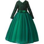 Masho Trend Yeşil Tarlatanlı Zara Payetli Çocuk Abiye - Kız Çocuk Elbise - Kız Çocuk Balo Elbise - Noel Elbise - 5 - 7 Yaş