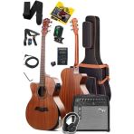 Masif Ağaç Elektro Akustik Gitar Seti 50W Amfi İle