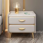 Masif Ahşap Komidin 2 Çekmeceli Modern Kare Başucu Masası Arduvaz Üst ve Metal Ayaklı Şık Yatak Odası ve Oturma Odası Mobilyaları (Haki 39,9 x 39,9 x 49,0 cm)