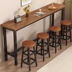 Masif Ahşap Yüksek Üst Bar Masası, Ev Restoran ve Bar için Metal Çerçeveli Tezgah Yüksekliği Mutfak Yemek Masası Küçük Alanlar için Rustik Kahvaltı Bar Masası (Sandalyeler Dahil Değildir)