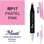 Masis 17 Pastel Pembe Çift Uçlu Marker Grafik Çizim Kalemi