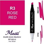 Masis 3 Gül Kırmızı Çift Uçlu Marker Grafik Çizim Kalemi