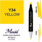 Masis 34 Sarı Çift Uçlu Marker Grafik Çizim Kalemi