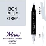 Masis BG1 Mavimsi Gri Çift Uçlu Marker Grafik Çizim Kalemi
