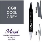Masis CG8 Soğuk Gri Çift Uçlu Marker Grafik Çizim Kalemi