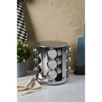 masis home Metal Döner Standlı Yuvarlak Cam Metal Kapaklı 12`li Standlı Baharatlık Seti