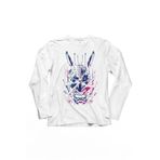 Mask Hannya Demon Japonca Japanese Maske Oni Uzun Kollu Tişört Baskılı T-Shirt Beyaz