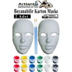 Maske Boyama 2 Li 1 Paket Boyanabilir Karton Maske Lastikli Insan Yüzü Suratı Yerli Üretim Fırça Akrilik Boya 6 Renk - Beyaz - Standart