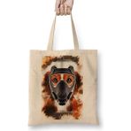 Maskeli Pug Köpek Bez Çanta Uzun Saplı - Açık Bej - 40 X 40