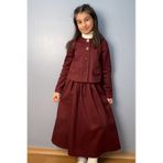 Masnu Çocuk Kız Çocuk Bordo Pamuklu Gabardin Ceket Büzgülü Midi Boy Etek Takım