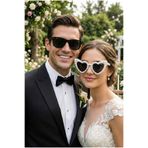 Massaltay Beyaz İncili Kalpli Gelin Damat Gözlük | Bride Groom After Parti Düğün Kına