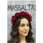 Massaltay Kadife Güllü Taç | El Yapımı Saç Aksesuarı | Gelin, Nişan, Kına ve Özel Gün Tacı
