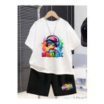 Massgai Çocuk Roblox Oyun Baskılı Özel %100 Pamuk T-Shirt Şort Takım