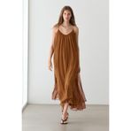 Massimo Dutti %100 ipek büzgülü midi elbise