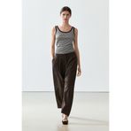 Massimo Dutti Çizgili detaylı pamuklu crop top