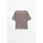 Massimo Dutti Çizgili keten geniş yaka t-shirt
