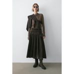 Massimo Dutti Floklu pilili denim midi etek