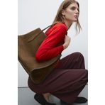 Massimo Dutti Kalın süet deri büyük tote çanta