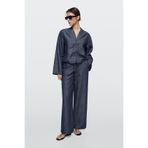 Massimo Dutti Keten karışımlı denim geniş paça total look pantolon