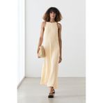 Massimo Dutti Keten karışımlı dökümlü halter midi elbise