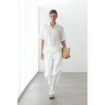 Massimo Dutti Kısa kollu keten polo yaka t-shirt