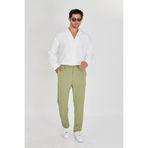 masso moda Erkek Bel Yarım Lastikli Kemerli Double Paça Dabıl Face Kumaş Slim Fit Pantolon