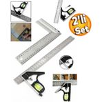 Master Ayarlanabilir Su Terazili Gonye 30 Cm Aci Olcer Cetvel+30 Cm Marangoz Gonye (2Li Set)