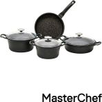 Master Chef 7 Parça Döküm Dik Kulak Tencere Seti - Dayanıklı Yanmaz ve Yapışmaz - Eşit Isı - Siyah
