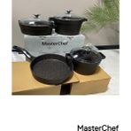 Master Chef Masterchef 7 Parça Döküm Dik Kulak Tencere Seti - Dayanıklı Yanmaz ve Yapışmaz - Eşit Isı - Siyah