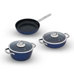 Master Daily Titanium 5 Parça Set Çelik Sap Metalik Mavi (22Cm Derin Tencere + 26Cm Sığ Tencere&Tava)