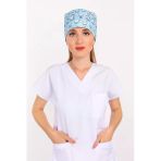 Master Likra Mavi Diş Desenli Doktor Hemşire Hastane Diş Hekimi Cerrahi Bone