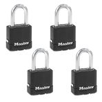 Master Lock Dış Mekan Tuş Kilidi, Ağır Hizmet Tipi Hava Koşullarına Dayanıklı Asma Kilit, Dış Mekan Kullanımı için Anahtarlı Alike Asma Kilitler, 4'lü Paket, M115XQLF, Siyah