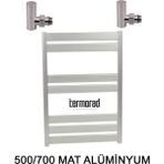 Mat Alüminyum Havlupan 50*70 cm Termorad Petsa Slim +2 Adet Radyatör Havlupan Vanası Mat 1/2' - 50 cm - Mat Eloksal (Alüminyum)