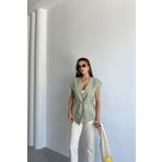 MAT Collection Kadın Mint Yeşil İp Bağlamalı Astarlı Keten Yelek