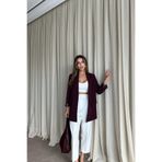 MAT Collection Kadın Mürdüm Blazer Astarlı Uzun Ceket