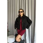 MAT Collection Kadın Siyah Beli Lastikli Astarlı Oversize Kaşe Ceket